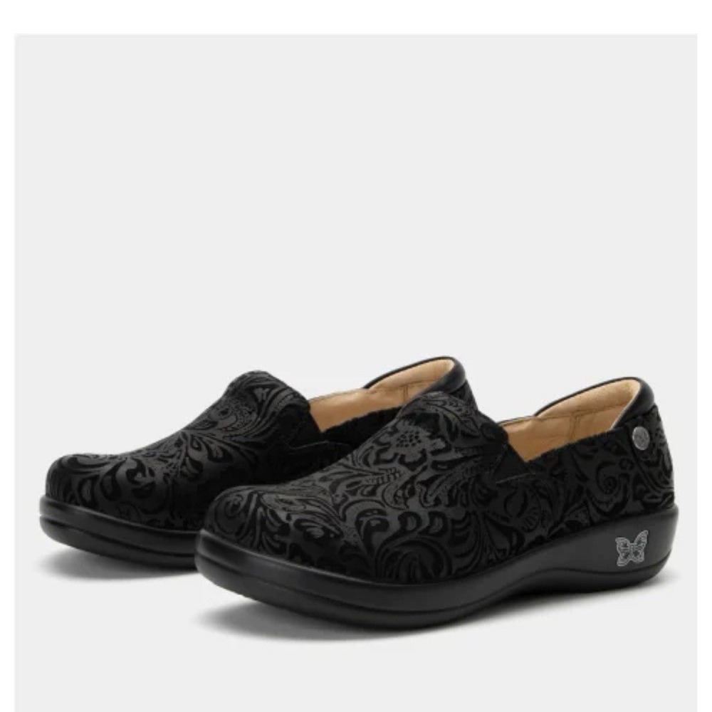 Alegria Black Patterned Mules